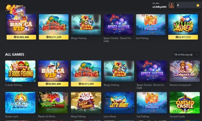 Kho game bắn cá đồ sộ